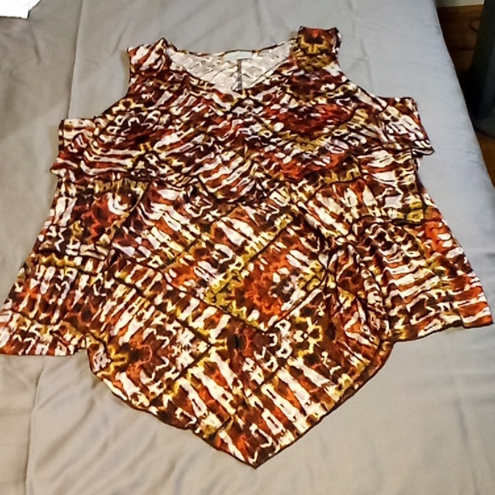 Elegant Multicolor Patterned Ruffled Front Tank Top Size 18/20 - Picture 2 of 12